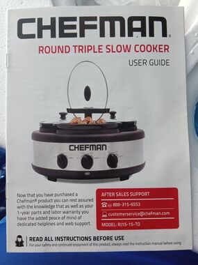 Chefman Round Triple Slow Cooker - Stainless Steel/Black